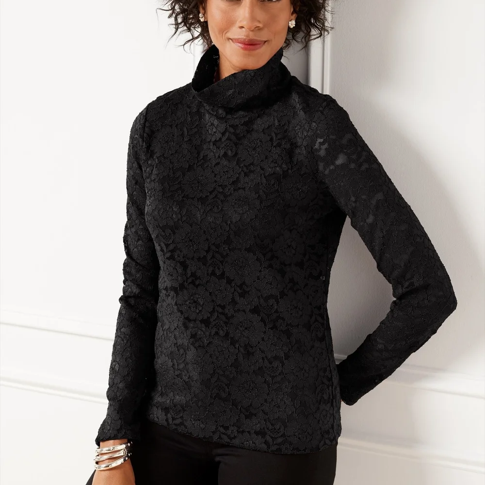 Talbots Black Lace Cowl Neck Sweater - Picture 1 of 7